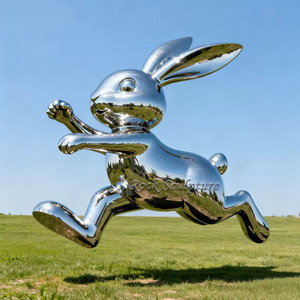 Lapin en acier inoxydable miroir, art abstrait personnalisé pour extérieur, sculpture de parc en métal - Product Image 2