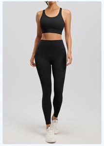 Ensemble de sport 2 pièces uni pour femme, respirant, séchage rapide, soutien-gorge de sport taille haute et leggings sans couture sur le devant pour la gym et le fitness - Product Image 3