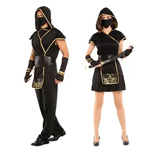 Adulte Hommes Femmes Japon Samouraï Noir Or Ninja Costume ACDB-008