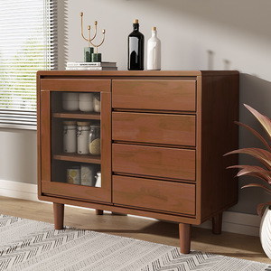 Nordic Solid Wood Sideboard <b>Storage</b> <b>Cabinet</b> With Drawers And Glass Door For Dining Room - Product Image 2