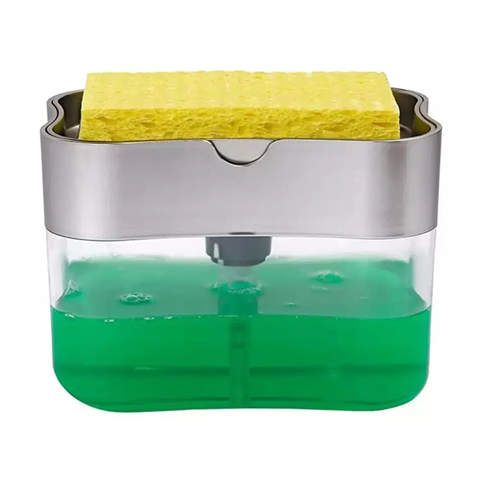 Kitchen Soap Dispenser With Sponge Box für Household Kitchen Cleaning 2 in 1 Scrubbing Liquid Detergent Dispenser Sponge Box