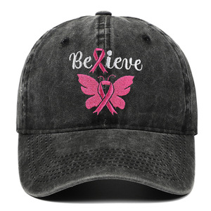 Chapeau de sensibilisation au <span class=keywords><strong>cancer</strong></span> du sein brodé ruban rose Style Vintage <span class=keywords><strong>coton</strong></span> casquette de Baseball réglable pour femme accessoires de mode - Product Image 2