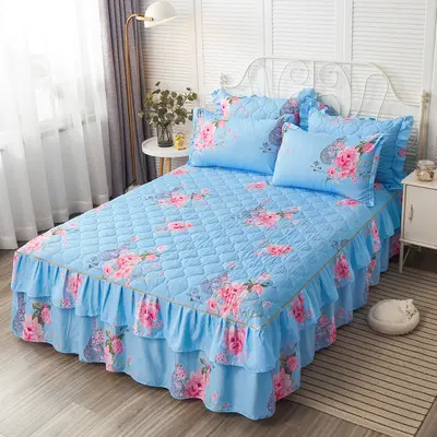 Estampa de cama macia, saia de cama para casamento, lençol, cobertura para colchão, queen, king size