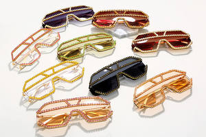 Lunettes de soleil surdimensionnées en métal avec strass, verres monobloc UV400, nouveau style, logo personnalisé, pour femmes - Product Image 6