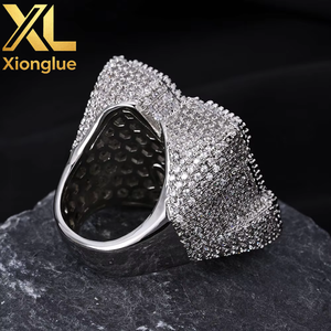 Custom Fashion Shiny Copper 18K Gold Plated <b>Initial</b> M Letter Micro Pave Baguette Zircon Hop <b>Ring</b> - Product Image 5