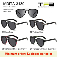Lunettes de soleil unisexes noires de luxe TFB MDITA-3139 en acétate, style aviateur vintage à double pont, avec logo personnalisé, protection UV400