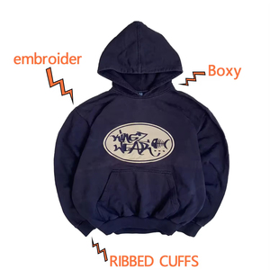 Sudadera de algodón grueso con logo personalizado y estampado en relieve, estilo chándal de felpa, ropa urbana personalizada, lavado ácido, para hombre - Product Image 2