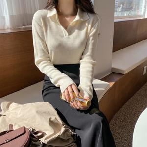 Maglietta quotidiana da donna a maniche lunghe con collo a V per la primavera autunno inverno Comfort di mezza stagione - Product Image 1