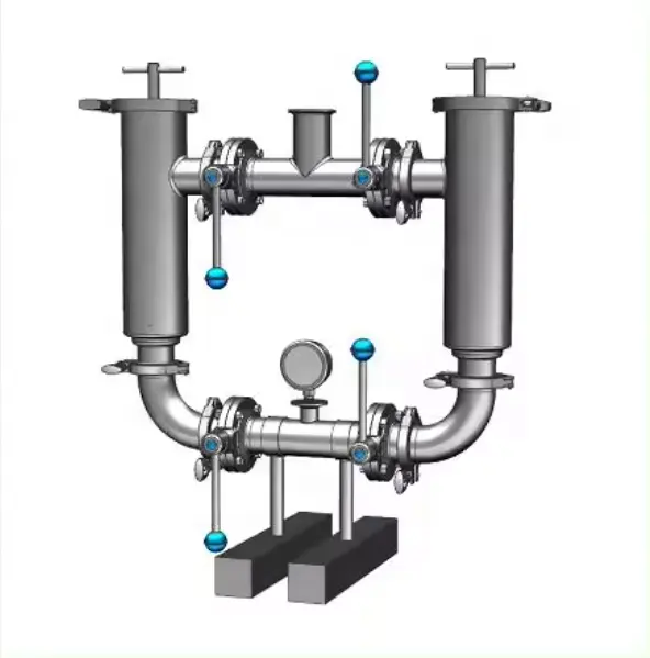 Werksdirektverkauf Milchprodukte Milch-Edelstahl 304 316L Doppelfass parallele Rohrleitung sanitär Doppelklammer-Duplexfilter