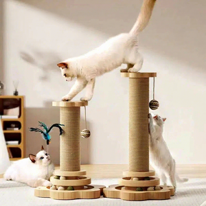 Rascador para Gatos de Sisal Natural, Juguete con Plataforma Giratoria de Madera, Bolas de Sisal, Interactivo, para Juego Autónomo, para Gatos de Interior, Empacado en Cartón - Product Image 1