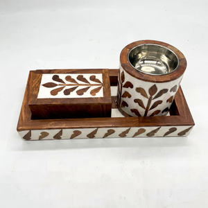 Juego de quemadores de incienso de sándalo hechos a mano en India con diseño de hojas, soporte aromático para uso doméstico durante todo el año. - Product Image 1