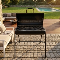 Barbecue familial avec fumoir et grill, au charbon de bois, résistant aux intempéries, accessoires d'extérieur, barbecue commercial