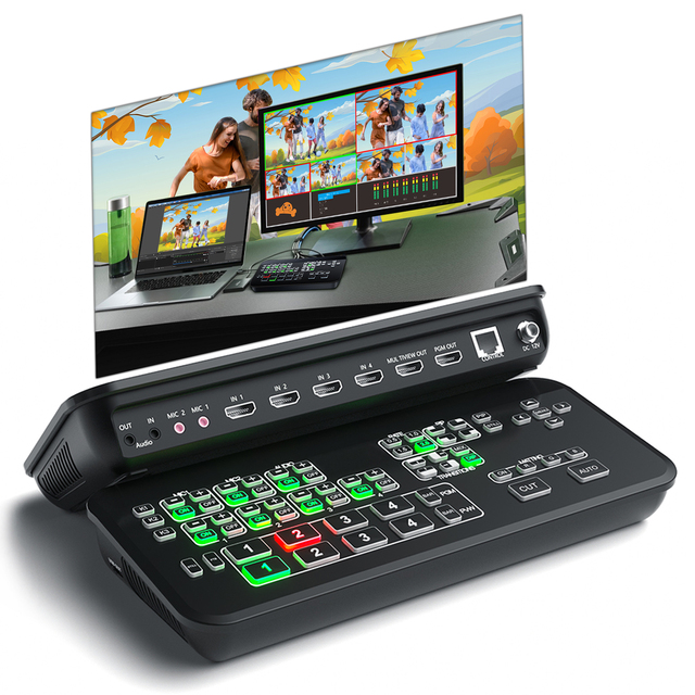 4 Channel HDMI Broadcast Seamless Video Switcher Live Streaming Multi Cameras Switch Mixer HD Capture Mini TV Broadcasting Vmix