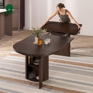 Set di <span class=keywords><strong>Tavolo</strong></span> da Pranzo Estensibile e Sedie in Stile Moderno Semplice con Gambe in <span class=keywords><strong>Legno</strong></span>, Spazio di Stoccaggio, Telescopico, Pratico e Conveniente per Hotel - Product Image 4