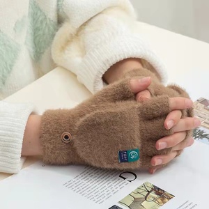 Guantes acrílicos de medio dedo para otoño e invierno, mitones de punto con tapa, cubierta gruesa cálida, diseño liso para uso diario, fábrica de deportes - Product Image 6