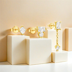 Joyería de Moda CANNER, Juego de 3 Piezas de Aretes de Plata de Ley 925, Lindos Aretes Simples con Forma de Rectángulo y Triángulo para Mujer - Product Image 2