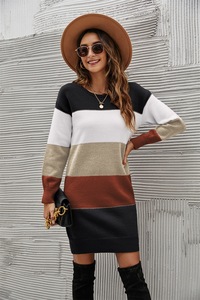 Vestidos <span class=keywords><strong>de</strong></span> invierno YiXin para mujer <span class=keywords><strong>2022</strong></span> cuello redondo Patchwork vestidos <span class=keywords><strong>de</strong></span> invierno <span class=keywords><strong>de</strong></span> punto para mujer moda suéter largo vestido ropa <span class=keywords><strong>de</strong></span> mujer - Product Image 5