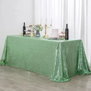 Tovaglia quadrata per banchetti di famiglia all'ingrosso tovaglia rettangolare con paillettes verde menta lunga per la decorazione della festa di compleanno di nozze