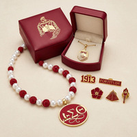 Collier personnalisé en émail rouge, blanc et crème, éléphant, sororité grecque, acier inoxydable 316L, plaqué or 18K PVD, charmant