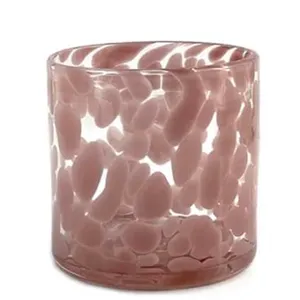 批发300毫升粉色斑驳斑点小圆桶容器透明玻璃蜡烛烛台