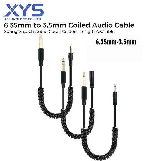 Custom Coiled Audio Cable 6.35mm Male to 3.5mm Male AUX Retractable Spiral Audio Cable