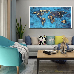 Nghệ thuật ban đầu hiện đại màu xanh Thế Giới bản đồ Phong Cảnh Sơn dầu trên vải phòng khách văn phòng phòng ngủ nhà tường trang trí treo khung - Product Image 2