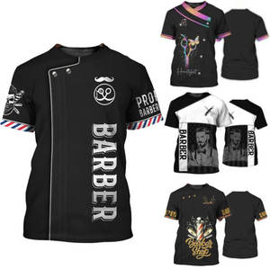 Camiseta de Peluquería con Logotipo Personalizado, Nuevo Diseño, Manga Corta, Cuello Estampado, para Estilistas y Barberos, de Poliéster Resistente - Product Image 2