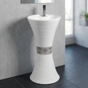Lavabo de Cerámica de Alta Calidad de Una Pieza con Pedestal Completo para Exportación - Product Image 4