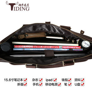 Tiding Genuine Leather <b>Briefcase</b> Large Capacity Men's Business Bag Dark Brown 1096 - Product Image 5