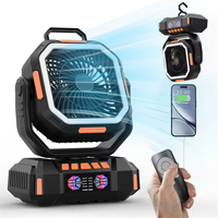 Ventilateur de camping portable à piles avec télécommande, mode veille, lumière LED et ports de charge USB