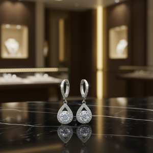 Orecchini in Argento con Diamanti Taglio a Pera, Colore G, Coltivati in Laboratorio, Placcati in Rodio, Gioielli Classici da Sposa per Donna - Product Image 2