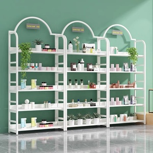 Bán lẻ biểu tượng tùy chỉnh nhiệm vụ nặng nề mỹ phẩm chăm sóc da Kim Loại hiển thị đứng Tủ Vàng sàn trang điểm hiển thị kệ giá - Product Image 6