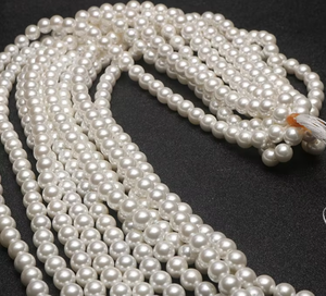 Dây chuỗi ngọc trai trắng hình tròn, lỗ lớn, cao cấp, kích thước 4-10mm, chất lượng cao, làm từ vỏ sò - Product Image 6