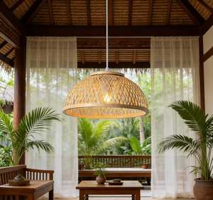 Lustre en bambou tissé de style américain, lampe décorative naturelle pour café, maison, salle à manger, cuisine - Product Image 1