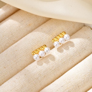 Pendientes de Moda con Forma Geométrica, Joyería de Acero Inoxidable, Pequeños Pendientes de Imitación de Perla como Regalo - Product Image 6