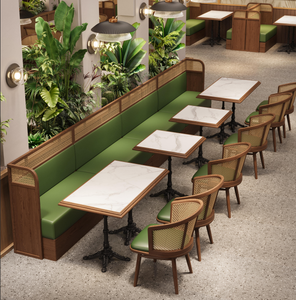 Ensemble de mobilier de salle à manger commercial moderne : Fauteuils en rotin, banquette de restauration, <span class=keywords><strong>table</strong></span> et chaises de restaurant en <span class=keywords><strong>bois</strong></span> massif pour hôtels - Product Image 1