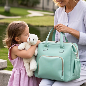 Nhà máy tùy chỉnh của mẹ PU Vegan da công suất lớn Vai Tote bé tã túi với xe đẩy dây đai và thay đổi Pad - Product Image 4