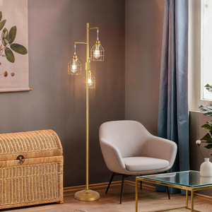 Industrial Brass Floor <b>Lamp</b> 3 Heads Adjustable Height LED Lighting For Living Room Bedroom <b>Office</b> Decor - Product Image 1