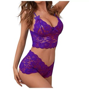 Ensemble de Lingerie <span class=keywords><strong>Sexy</strong></span> Européenne et Américaine <span class=keywords><strong>AliExpress</strong></span> ODM en Dentelle Transparente et Polyester, Comprenant une Camisole, un Bandeau et un String, pour Femme, Modèle 222 - Product Image 3