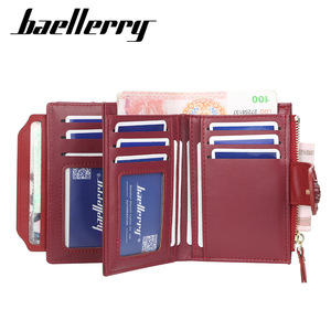 กระเป๋าสตางค์สั้นผู้หญิง Baellerry สีแดง หนัง PU ลายดอกไม้ ตัวล็อคแบบเกี่ยว ช่องใส่บัตรหลายช่อง กระเป๋าสตางค์แฟชั่นแบบมีซิป - Product Image 2