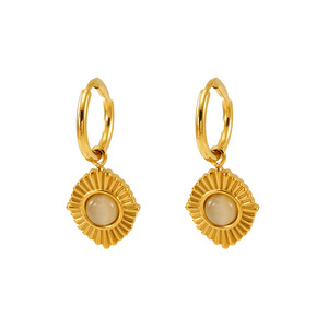 Zogxin Gold Hoop Earrings With Cat's Eye Stone Bezel Setting Geometric Design For Women Jewelry - Product Image 5