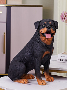 Estatua Decorativa de Perro <span class=keywords><strong>Rottweiler</strong></span> Negro de Tamaño Real, Cachorro Sentado Juguetón, de Resina Artesanal para Interiores y Exteriores, Coleccionable para Decoración del Hogar - Product Image 4