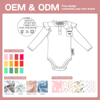 OEM ODM Katun Spandex Rajut Rib Bodysuit Bayi Perempuan Kerah Bulat Lengan Panjang Hiasan Ruffle Ramah Lingkungan Elastisitas Tinggi Kancing Jepret