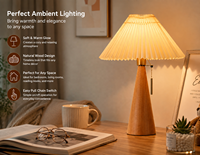 Elegante Lámpara de Mesa Plegable para Mesa de Noche con Base de Madera, Luz Suave, Cálida y Graciosa para el Hogar