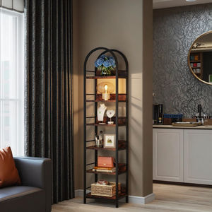 Estantería abierta de 6 niveles marrón rústica alta, estantería de Metal estrecha arqueada, estantes de exhibición de esquina independientes - Product Image 3