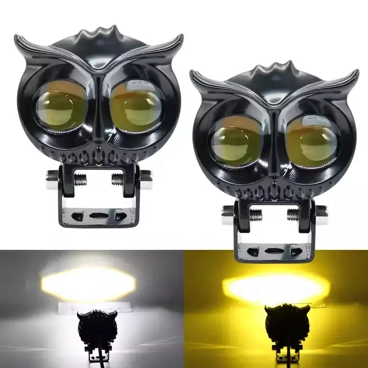 Wholesale Dual Color Led Motorcycle Fog Light Owl Design Head Light Headlight 12V Auxiliary SpotLight mini Driving Lamp