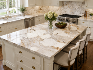 UNION STONE - Losa de Cuarzo Artificial Impresa en Color Dorado Glaciar, Super Jumbo, Ecológica, Diseño Moderno, Encimeras de Cocina - Product Image 4