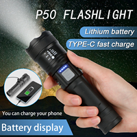 Lanterne Rechargeable à Haute Lumen pour Extérieur, Lampe Torche Tactique de Type C, Haute Puissance, P50, Blanc