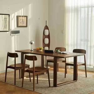 Table à manger en bois de noyer noir, rectangulaire, en bois massif, style scandinave, structure de support stable, meubles de salle à manger - Product Image 5