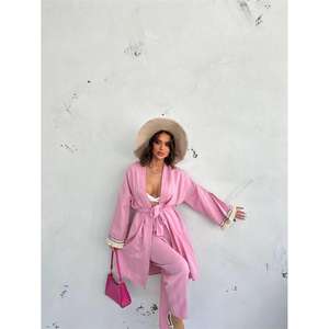 Ensemble Kimono à Franges ARM Rose 2 Pièces pour Femme, Tenue de Plage, Crop Top Décolleté Plongeant, 100% Polyester - Product Image 3